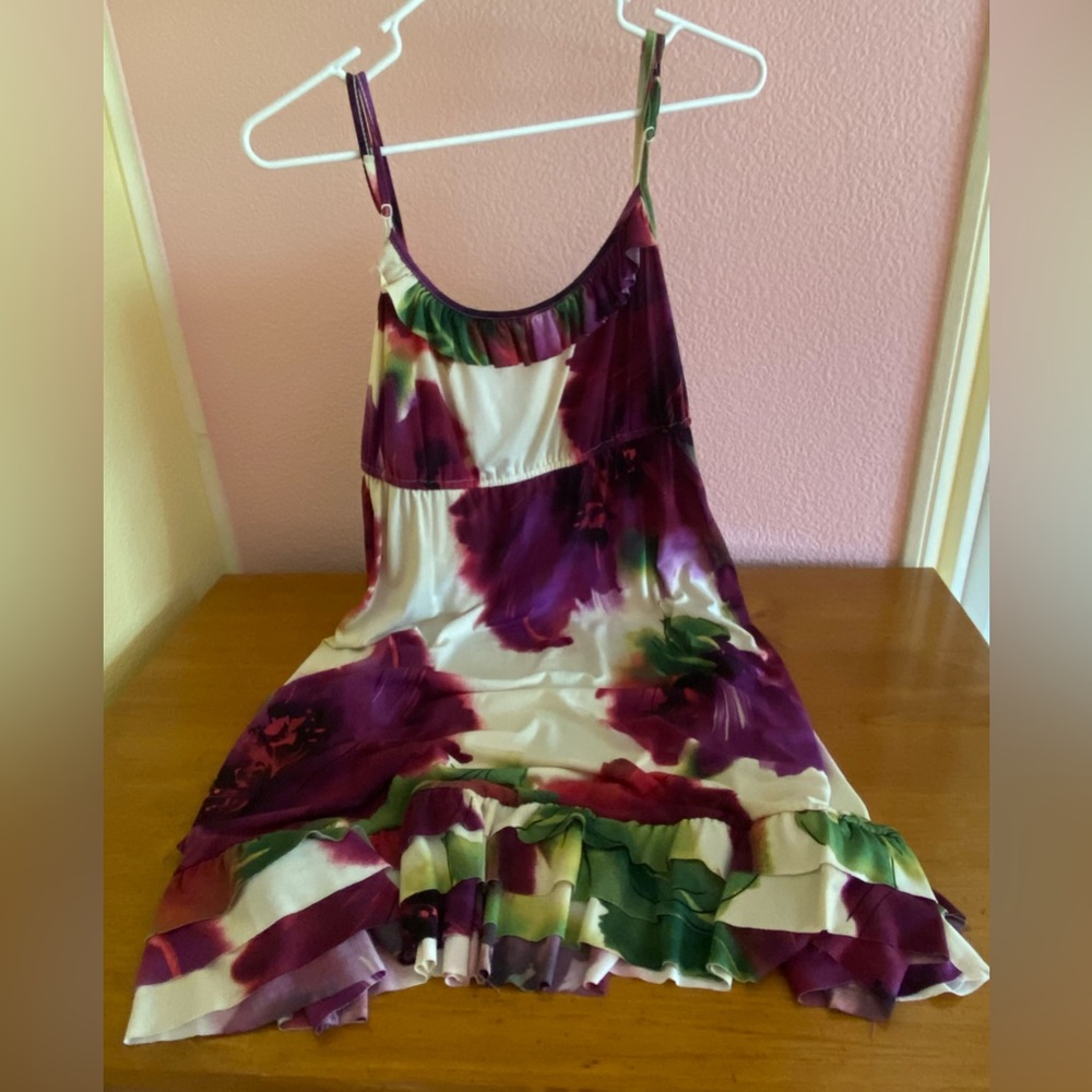 Cato Luxurious Floral Summer Dress Women’s Size M Ruffle Royal Colors Purple